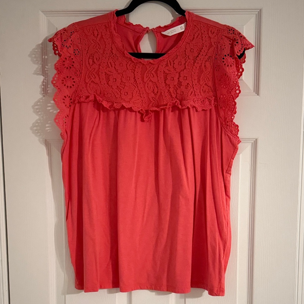 LC Lauren Conrad Coral Lace Cap Sleeve Blouse